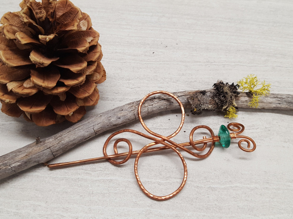 Copper Looped Hair Barrette with Glass Bead Accent
