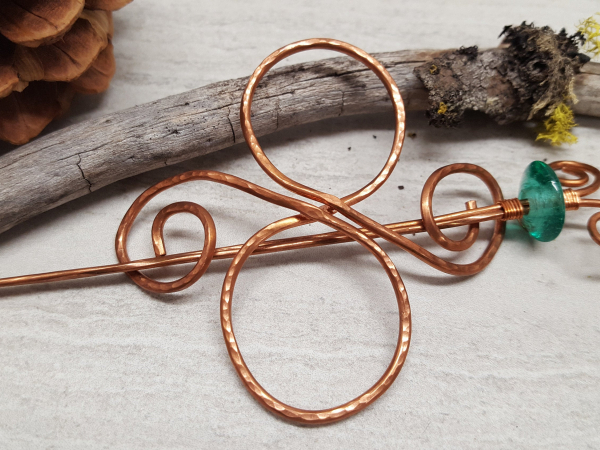 Copper Looped Hair Barrette with Glass Bead Accent