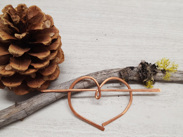 Heart Shaped Copper Stick Barrette