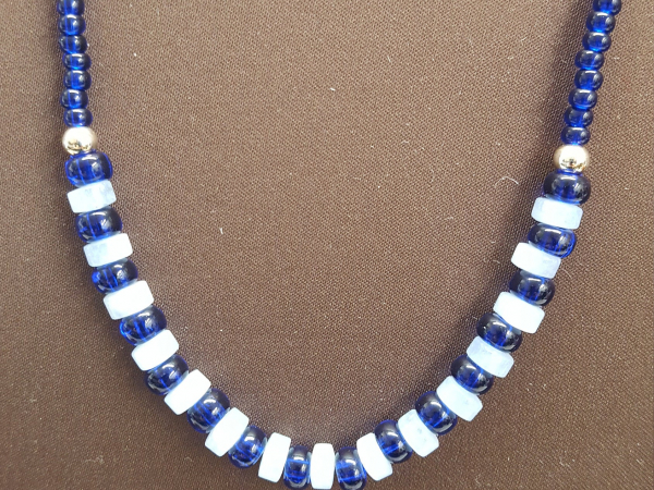 Aquamarine Gemstone and Cobalt Blue Glass Bead Necklace