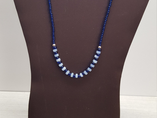 Aquamarine Gemstone and Cobalt Blue Glass Bead Necklace