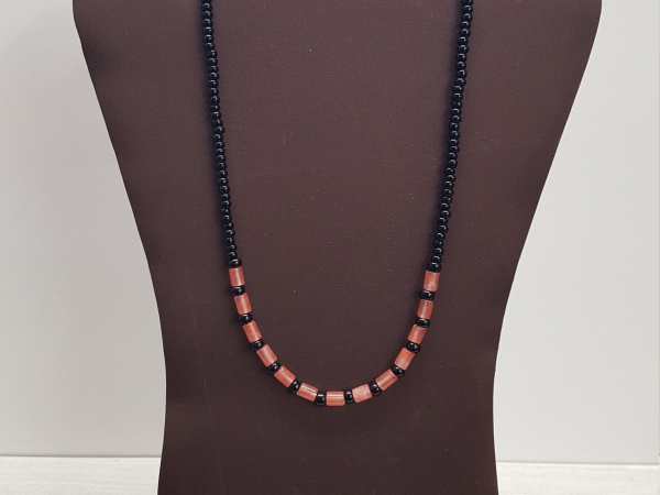 Cherry Quartz and Black Glass Bead Necklace