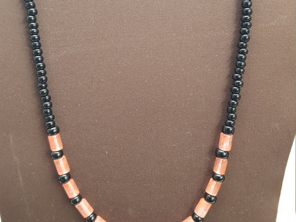 Cherry Quartz and Black Glass Bead Necklace