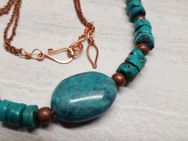 Hubei Turquoise and Copper Necklace with Copper Birds