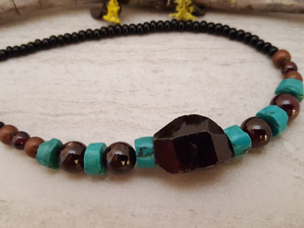 Chunky Handmade Garnet and Hubei Turquoise Necklace