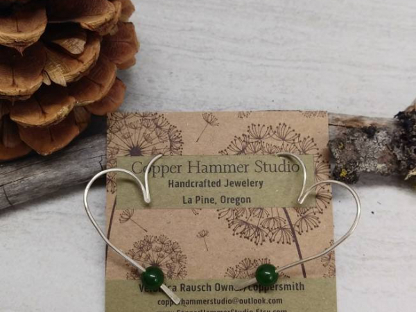 18 Gauge Sterling Silver Hoop Earrings With Nephrite Jade Accent Beads