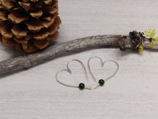 18 Gauge Sterling Silver Hoop Earrings With Nephrite Jade Accent Beads