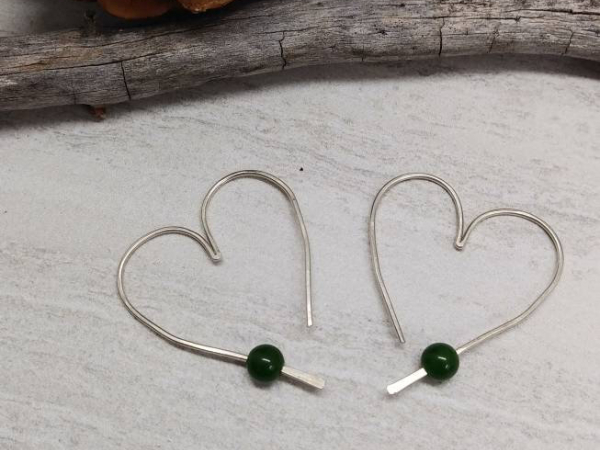 18 Gauge Sterling Silver Hoop Earrings With Nephrite Jade Accent Beads