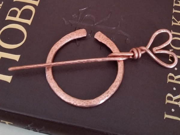 Hammered Copper Cloak or Scarf Pin w/ Heart Motif
