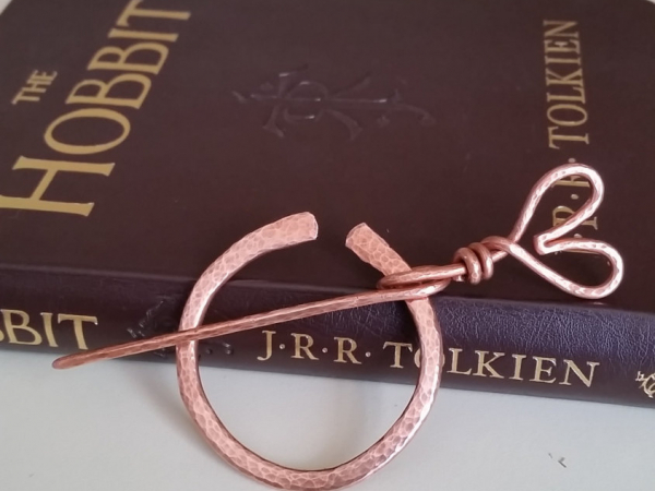 Hammered Copper Cloak or Scarf Pin w/ Heart Motif