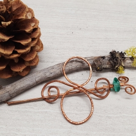 Copper Looped Hair Barrette with Glass Bead Accent