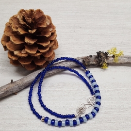 Aquamarine Gemstone and Cobalt Blue Glass Bead Necklace