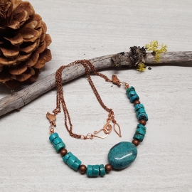 Hubei Turquoise and Copper Necklace with Copper Birds