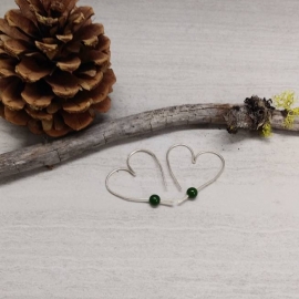 18 Gauge Sterling Silver Hoop Earrings With Nephrite Jade Accent Beads