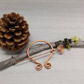 Traditional Hammered Copper Cloak Pin with Spiral Motif