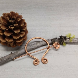 Traditional Hammered Copper Cloak Pin with Spiral Motif Traditional Hammered Copper Cloak Pin with Spiral Motif