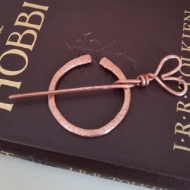 Hammered Copper Cloak or Scarf Pin w/ Heart Motif